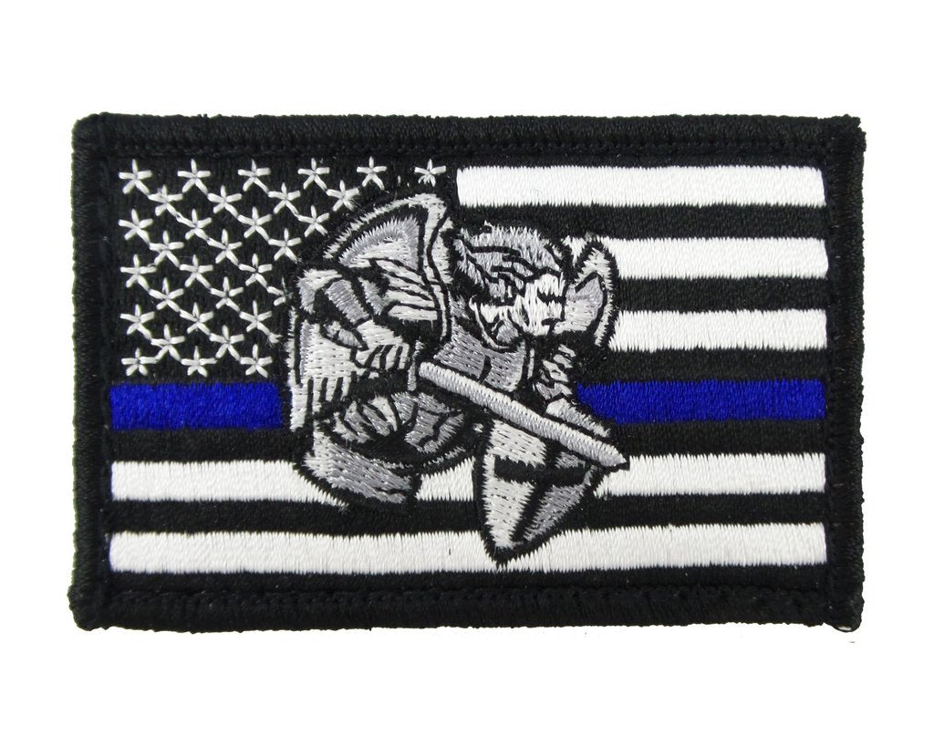 USA American Thin Blue Line Saint Michael Police Flag - Velcro Backed Fully Embroidered Patch