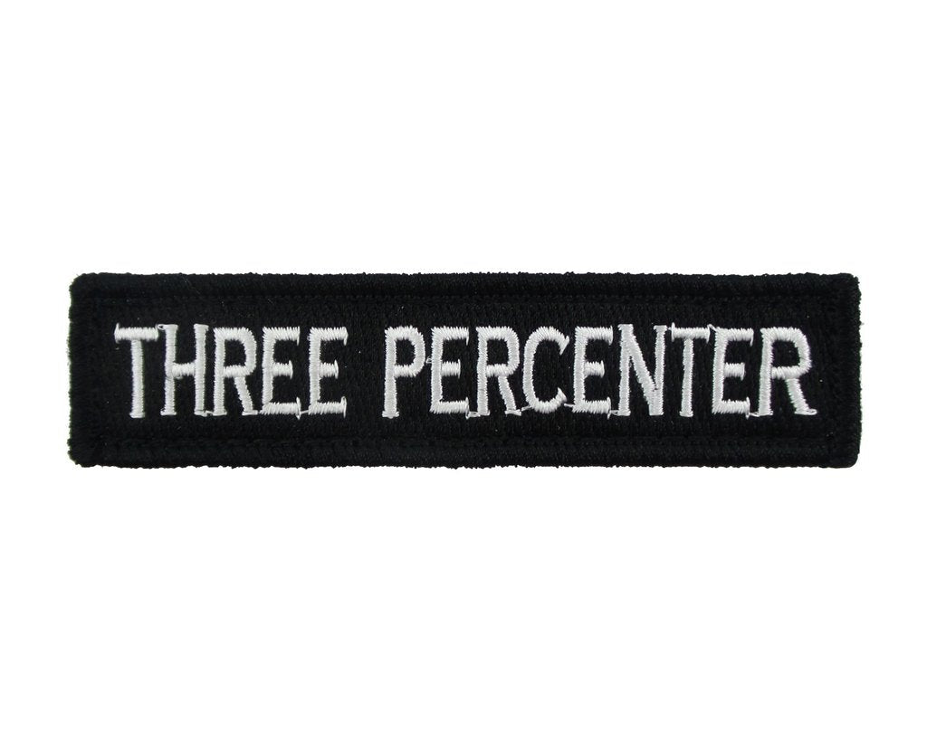Three Percenter - Velcro Backed Fully Embroidered Patch 1 x 4