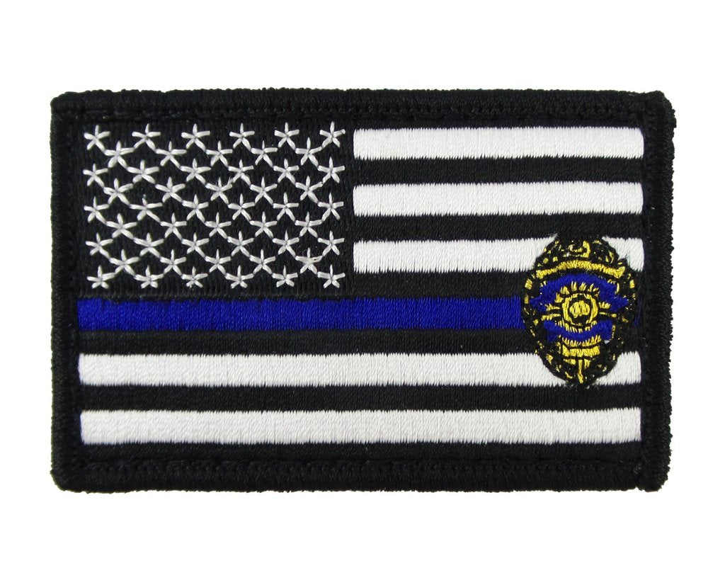 USA American Thin Blue Line Badge Police Flag - Velcro Backed Fully Embroidered Patch