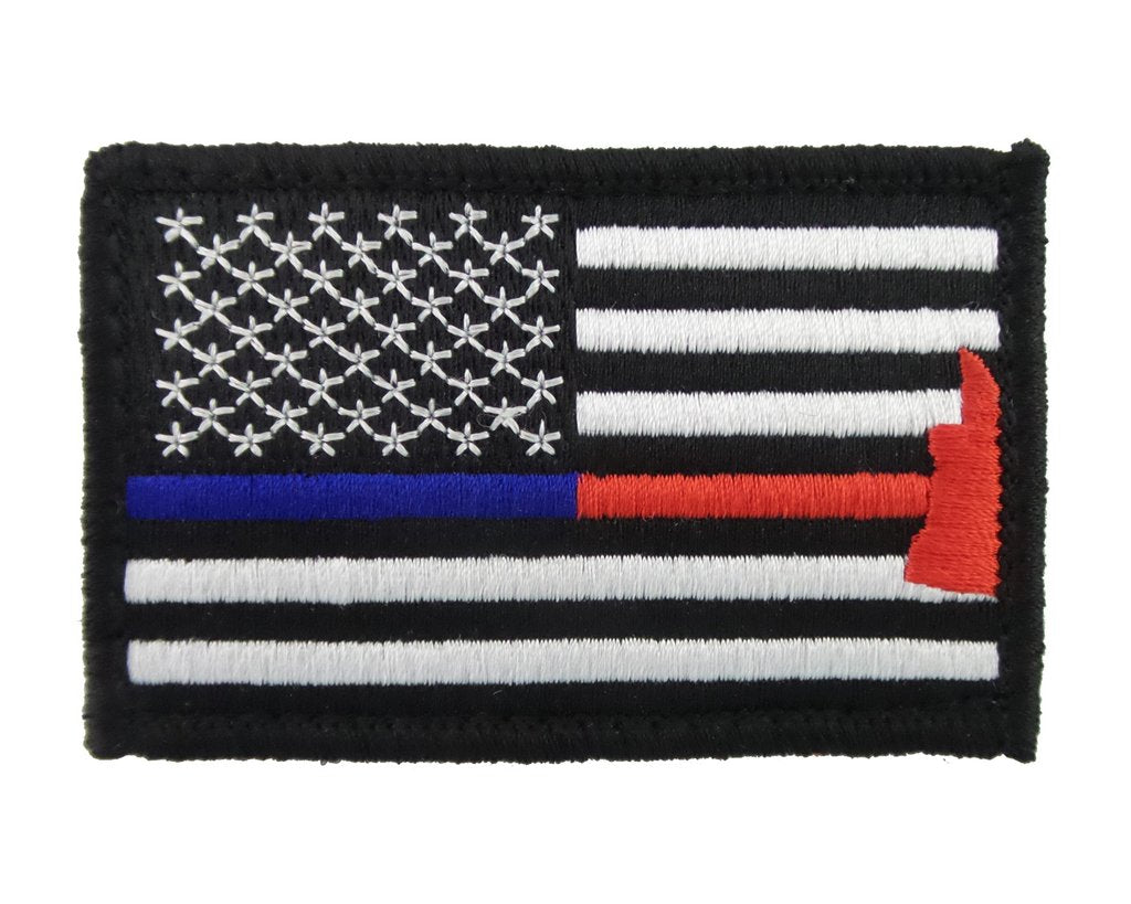Police & Firefighter Axe Thin Blue & Red Line  - Velcro Backed Fully Embroidered Patch