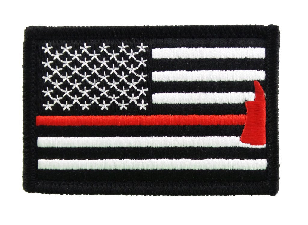Firefighter Axe US Flag Thin Red Line - Velcro Backed Fully Embroidered Patch