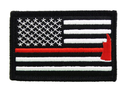 Firefighter Axe US Flag Thin Red Line - Velcro Backed Fully Embroidered Patch