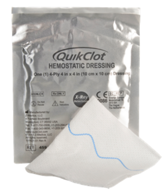 QuikClot 4" x 4" Dressing Ruggedized Packaging - Sword and Shield Strategic